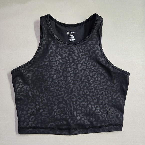 Buffbunny Collection Women Top Small Black Animal Print Wireless Crop Tank - Picture 1 of 7